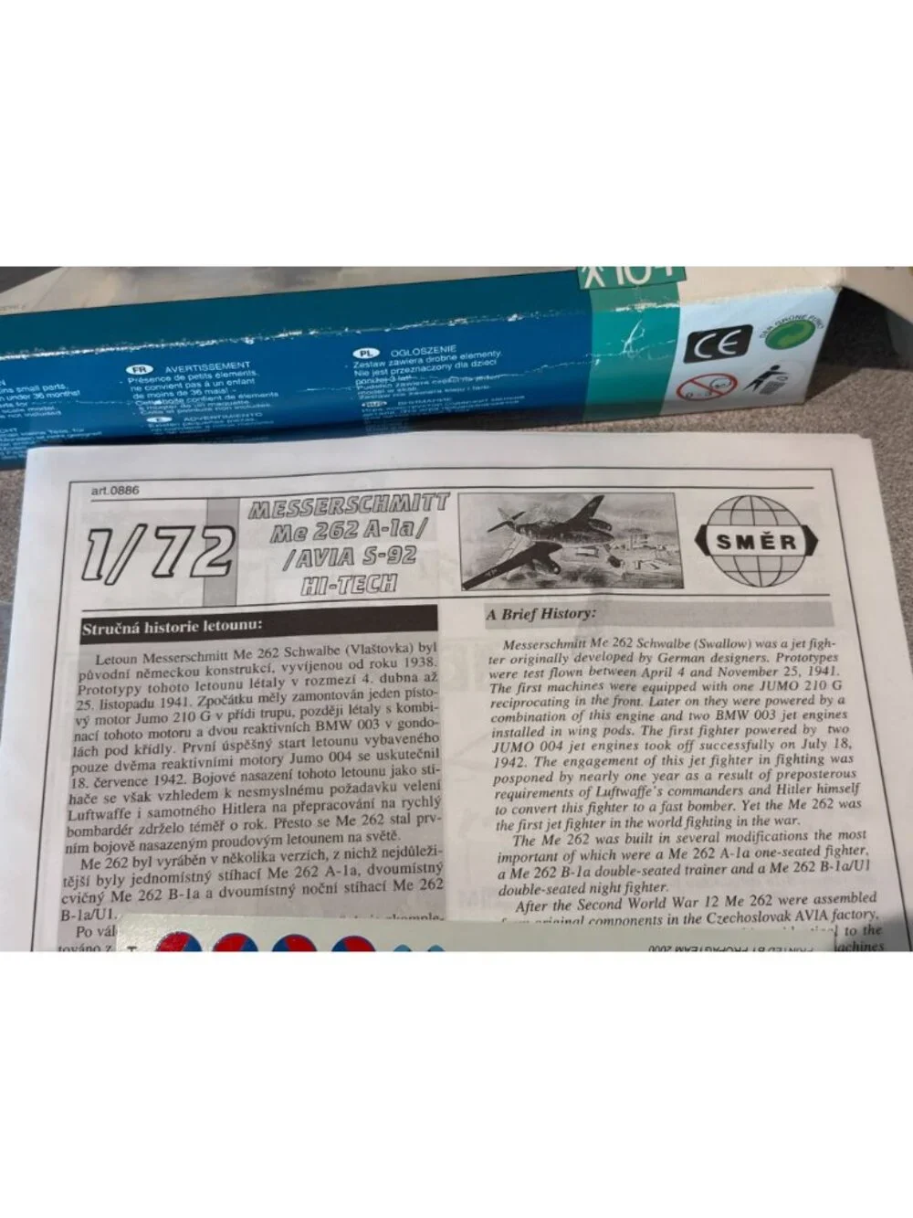 Smer 1/72 Me 262 A-1a Avia S-92 Hi-Tech Plastic Military Aircraft Model Kit 0886